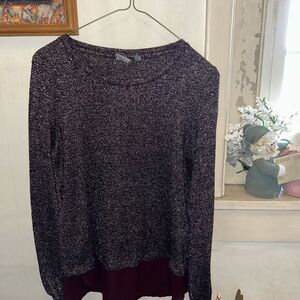 SOHO: New York & Co Eggplant Shimmery Crew Neck Top‎ Sweater Holiday Christmas S